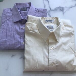Set of Two Men's Dress Shirts Lilac and Light Yellow Regular Fit 16 34/35